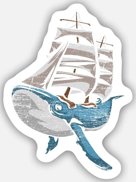 Segelschiff trifft stolzen Wal - Sticker Größe S (10 x 10 cm) - Mattweiß
