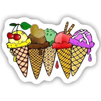 Eis Vanilleeis Schokoladeneis Erdbeereis Himbeere - Sticker Größe S (10 x 10 cm) - Mattweiß - Vorne