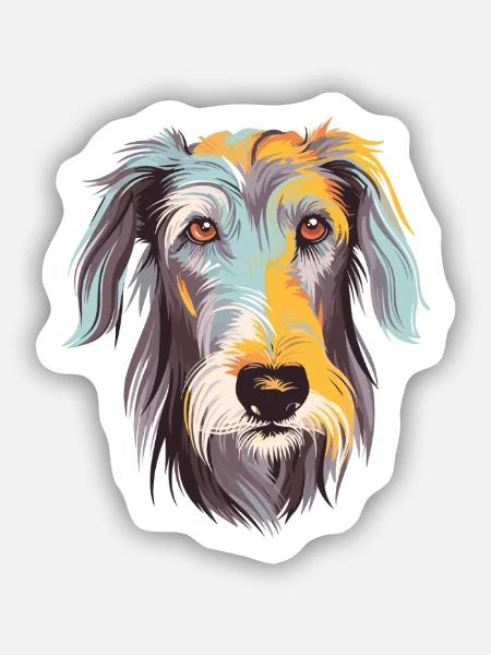 Scottish Deerhound Hunderasse Aquarell Karikatur Ka - Sticker Größe S (10 x 10 cm) - Mattweiß
