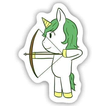Bogenschießen Einhorn Pfeil Bogen - Sticker Größe S (10 x 10 cm) - Mattweiß - Vorne