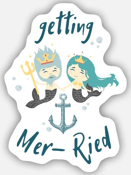 Getting Mer-Ried - Meerjungfrau Hochzeit JGA - Sticker Größe S (10 x 10 cm) - Mattweiß