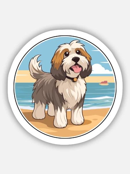 Tibet Terrier Hund Rasse Cartoon Kawaii Clipart - Sticker Größe S (10 x 10 cm) - Mattweiß