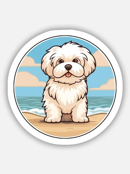 Coton de Tulear Hund Rasse Cartoon Kawaii Clipart - Sticker Größe S (10 x 10 cm) - Mattweiß