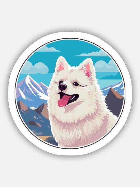 Japanischer Spitz Hunderasse Cartoon Kawaii Aquarell - Sticker Größe S (10 x 10 cm) - Mattweiß