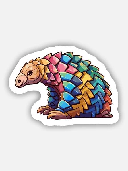 Schuppentier buntes Aquarell Cartoon Kawaii Tier - Sticker Größe S (10 x 10 cm) - Mattweiß