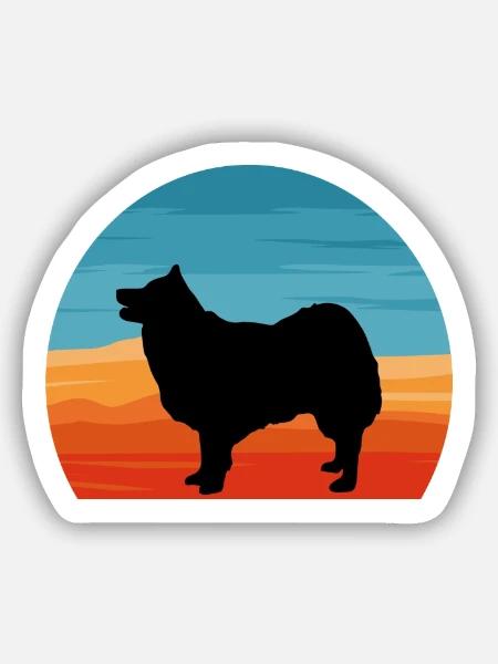 Islandhund Hund Silhouette Retro Sonnenuntergang - Sticker Größe S (10 x 10 cm) - Mattweiß