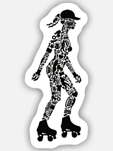 Rollschuh Mädchen Rollschuhe Roller Skating - Sticker Größe S (10 x 10 cm) - Mattweiß