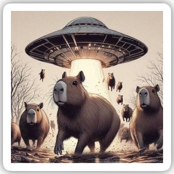 UFO & Wasserschweine - Sticker Größe S (10 x 10 cm) - Mattweiß - Vorne