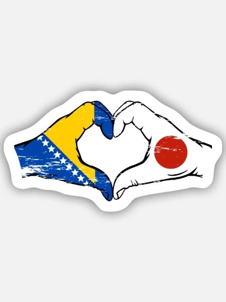 Bosnien Japan Flagge Hände Herzform used - Sticker Größe S (10 x 10 cm) - Mattweiß