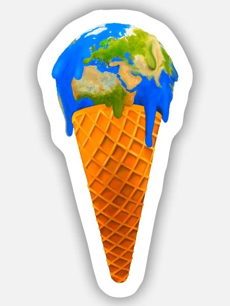 Schmelzende Erde als Eistüte - Klimawandel Motiv - Sticker Größe S (10 x 10 cm) - Mattweiß