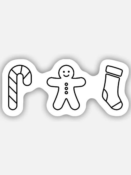 Zuckerstange - Pfefferkuchen - Weihnachtsstrumpf - Sticker Größe S (10 x 10 cm) - Mattweiß