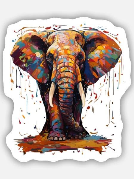 Elephant farbenfroh - Sticker Größe S (10 x 10 cm) - Mattweiß