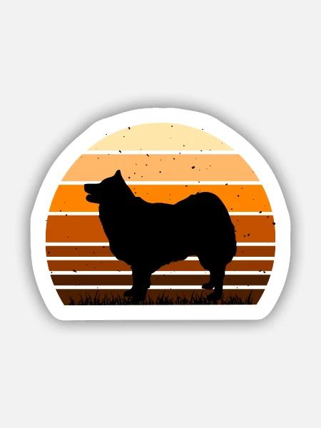 Isländischer Schäferhund Hund Silhouette Retro Sonnenuntergang - Sticker Größe S (10 x 10 cm) - Mattweiß