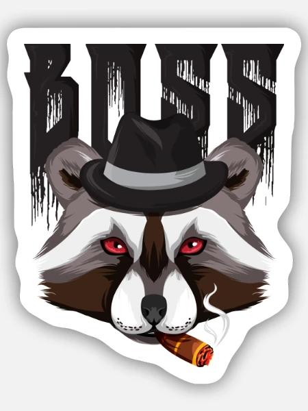Chef Waschbär - Mit Hut und Zigarre - Sticker Größe S (10 x 10 cm) - Mattweiß