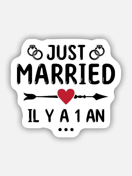 Geschenk zum Hochzeitstag 1 Jahr Hochzeit aus Baumwolle - Sticker Größe S (10 x 10 cm) - Mattweiß