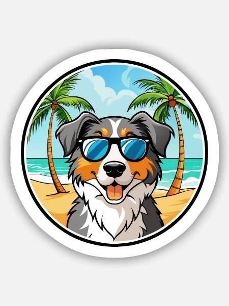 Australian Shepherd Hunderasse Cartoon Sonnenbrille - Sticker Größe S (10 x 10 cm) - Mattweiß