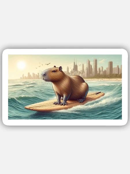 Surfendes Wasserschwein - Sticker Größe S (10 x 10 cm) - Mattweiß