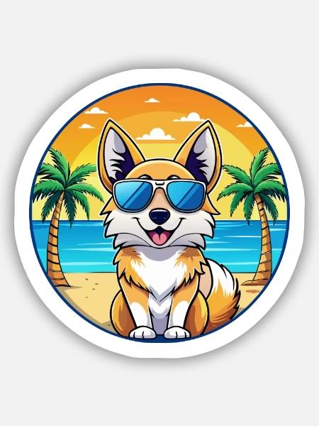 Isländischer Schäferhund Rasse Cartoon Sonnenbrille Strand - Sticker Größe S (10 x 10 cm) - Mattweiß