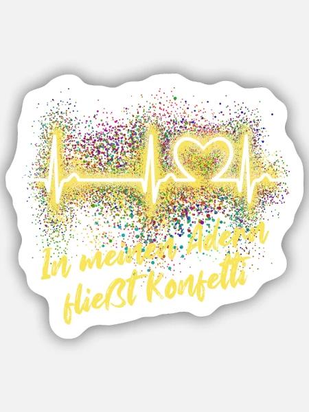 EKG Kurve - Herzkurve - Puls - Karneval - Konfetti - Sticker Größe S (10 x 10 cm) - Mattweiß