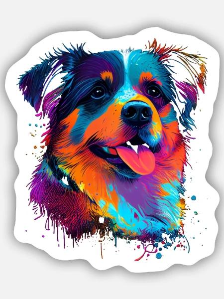 Süsser bunter Hund - Sticker Größe S (10 x 10 cm) - Mattweiß
