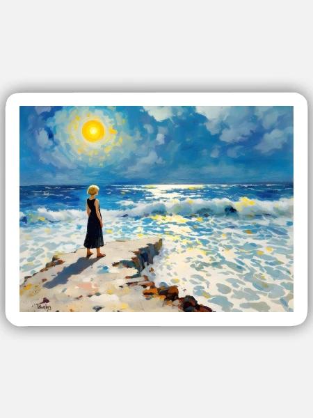 Sonnenpfad am Meeresrand - Sticker Größe S (10 x 10 cm) - Mattweiß