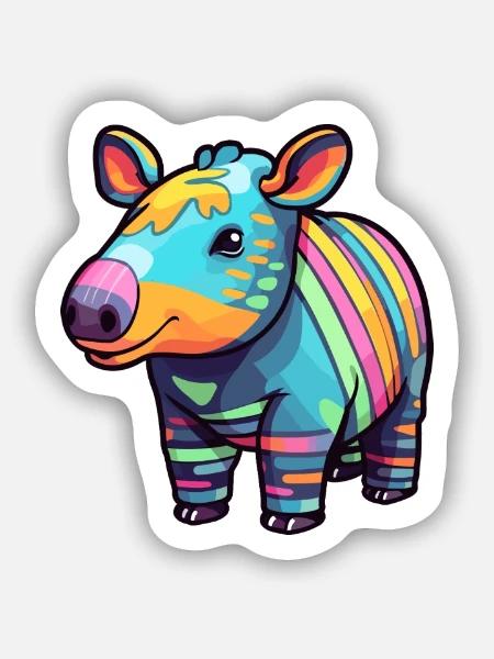 Tapir Buntes Aquarell Cartoon Kawaii Tier - Sticker Größe S (10 x 10 cm) - Mattweiß