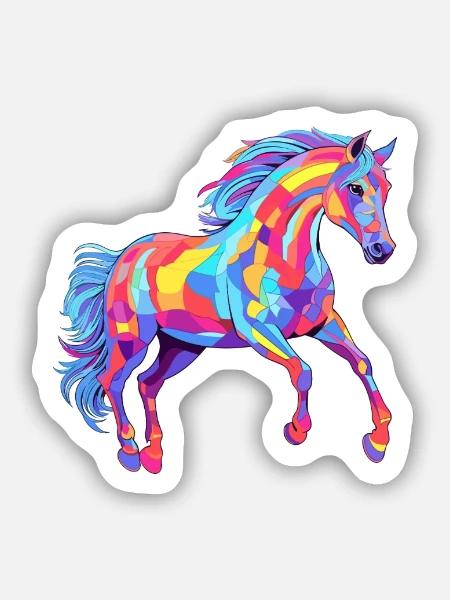 Pferd buntes Aquarell Karikatur Kawaii Tier - Sticker Größe S (10 x 10 cm) - Mattweiß