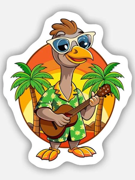 Lustige Straußen-Cartoon-Sommer-Strand-Sonnenbrille - Sticker Größe S (10 x 10 cm) - Mattweiß