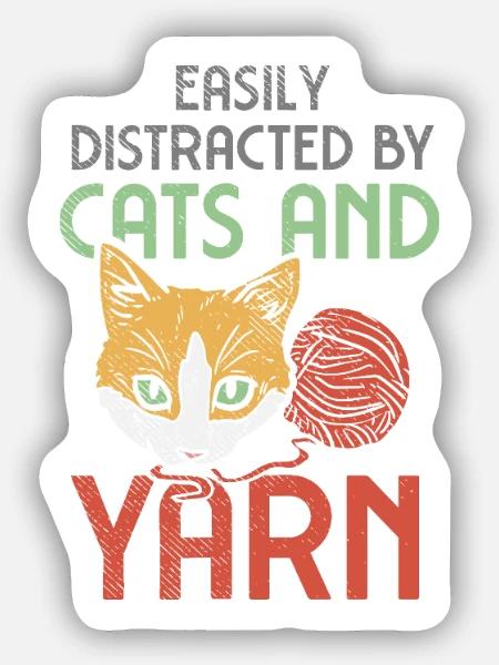 Katze Garn Häkeln - Sticker Größe S (10 x 10 cm) - Mattweiß