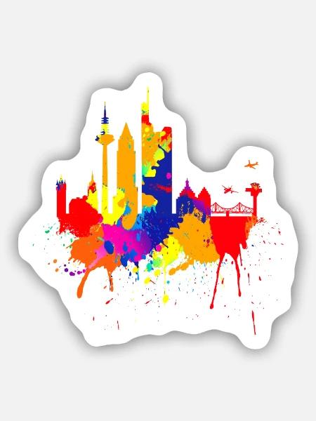 Frankfurt Skyline Bunte Farben Malerei Kunst Liebe - Sticker Größe S (10 x 10 cm) - Mattweiß