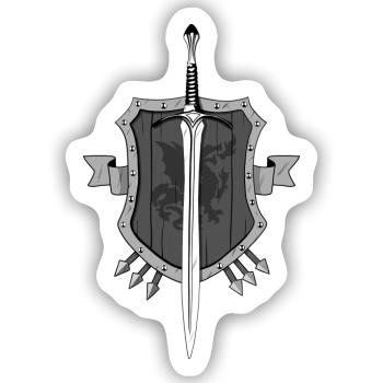 Schwert Schild Emblem - Sticker Größe S (10 x 10 cm) - Mattweiß - Vorne