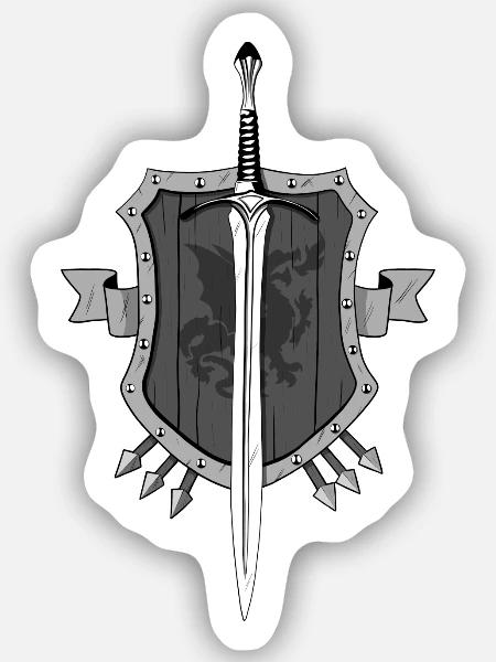 Schwert Schild Emblem - Sticker Größe S (10 x 10 cm) - Mattweiß