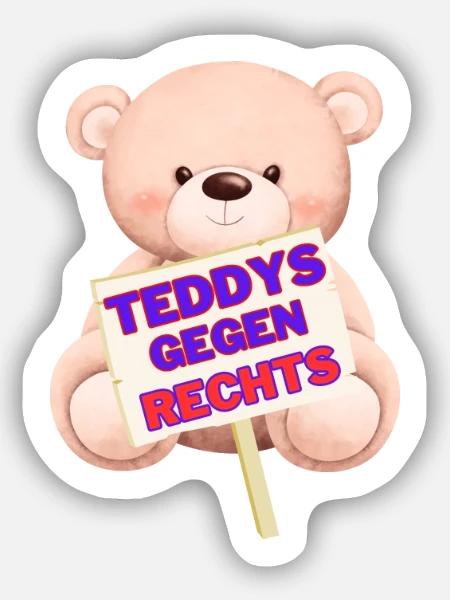 Teddys gegen Rechts! - Sticker Größe S (10 x 10 cm) - Mattweiß