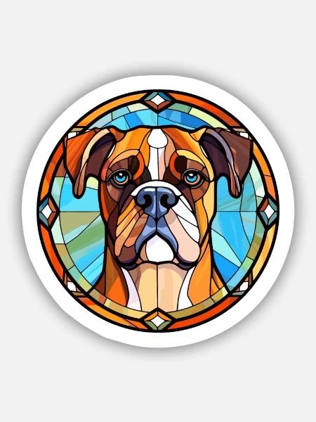 Boxer Hund Rasse Buntes Glas Buntes Aquarell - Sticker Größe S (10 x 10 cm) - Mattweiß
