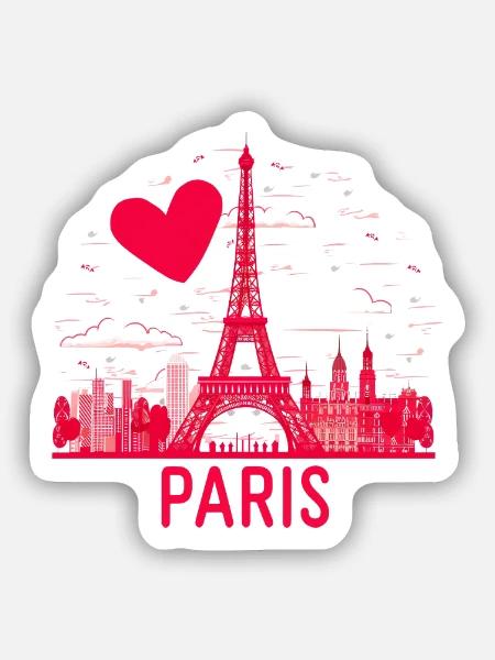 Coeur sur Tour Eiffel Paris Rose - Sticker taille S (10 x 10 cm) - blanc mat