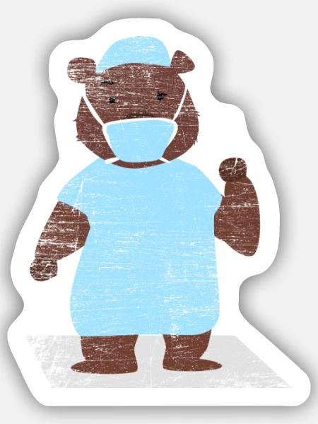 Brummiger Bärenarzt Klinikalltag - Sticker Größe S (10 x 10 cm) - Mattweiß