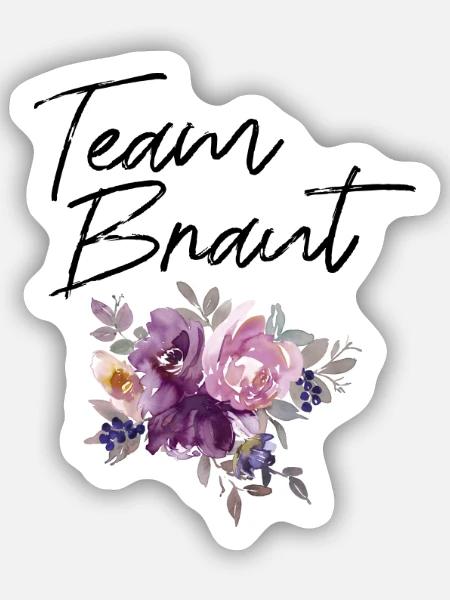 Team Braut - Junggesellinnenabschied lila Blumen - Sticker Größe S (10 x 10 cm) - Mattweiß