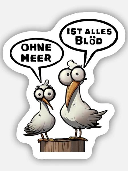 Meer Sprüche, Sprüche | T-Shirts | Möwe blöd - Sticker Größe S (10 x 10 cm) - Mattweiß