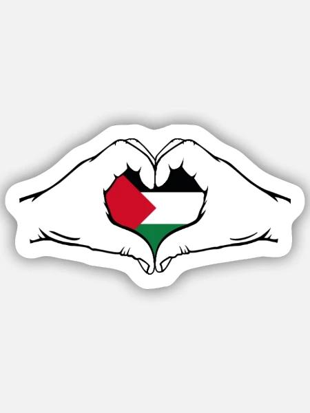Palästina Flagge Hände Herzform - Sticker Größe S (10 x 10 cm) - Mattweiß