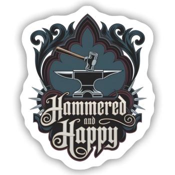 Gehämmert und glücklich - Sticker Größe S (10 x 10 cm) - Mattweiß - Vorne