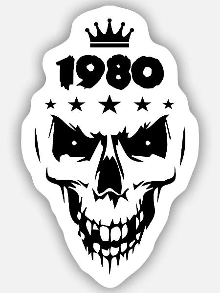 1980 Totenkopf - Sticker Größe S (10 x 10 cm) - Mattweiß