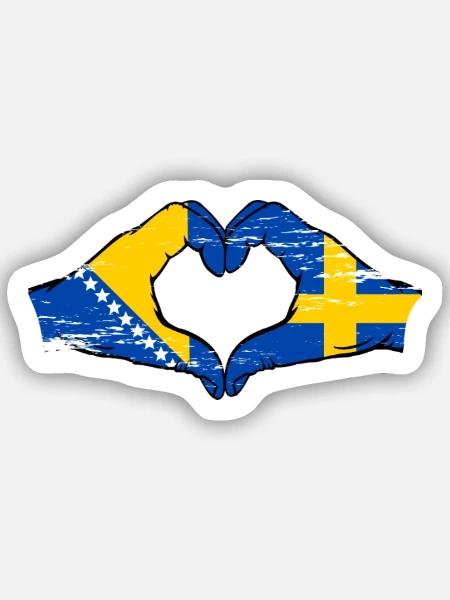 Bosnien Schweden Flagge Hände Herzform used - Sticker Größe S (10 x 10 cm) - Mattweiß