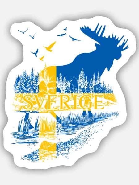SVERIGE MOOSE DRAPEAU SUÉDOIS - Sticker taille S (10 x 10 cm) - blanc mat