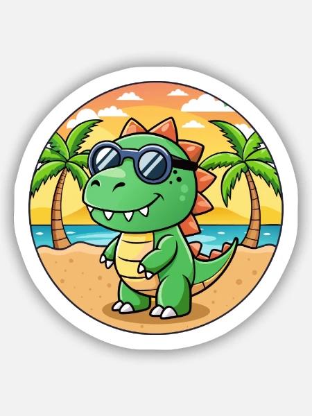 Dinosaurier Lustige Cartoon Sommer Strand Sonnenbrille - Sticker Größe S (10 x 10 cm) - Mattweiß