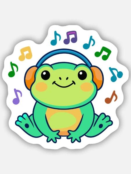 Frosch-DJ mit Kopfhörern - Sticker Größe S (10 x 10 cm) - Mattweiß