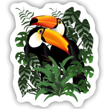 Tukan Paar im Blätterwald - Sticker Größe S (10 x 10 cm) - Mattweiß - Vorne