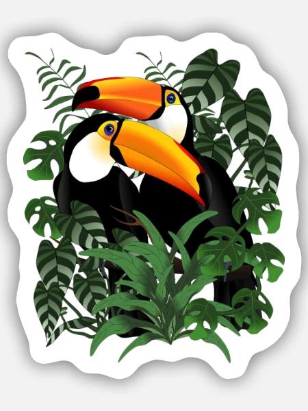 Tukan Paar im Blätterwald - Sticker Größe S (10 x 10 cm) - Mattweiß