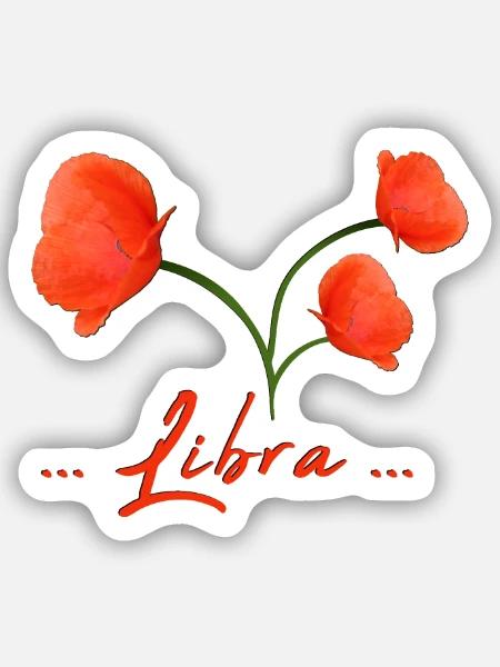 Waage Sternzeichen Waage Mohnblume Mohn - Sticker Größe S (10 x 10 cm) - Mattweiß