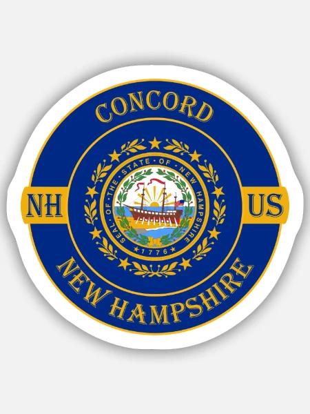 Concord New Hampshire Flagge USA Souvenir Abzeichen - Sticker Größe S (10 x 10 cm) - Mattweiß