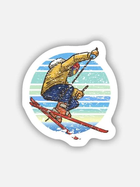Skifahrer Skifahren Retro - Sticker Größe S (10 x 10 cm) - Mattweiß